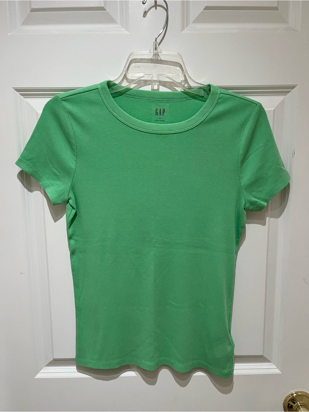 NWT GAP Essential Ribbed Crewneck Tee-Shirt in Bright (Vintage) Green Size Small